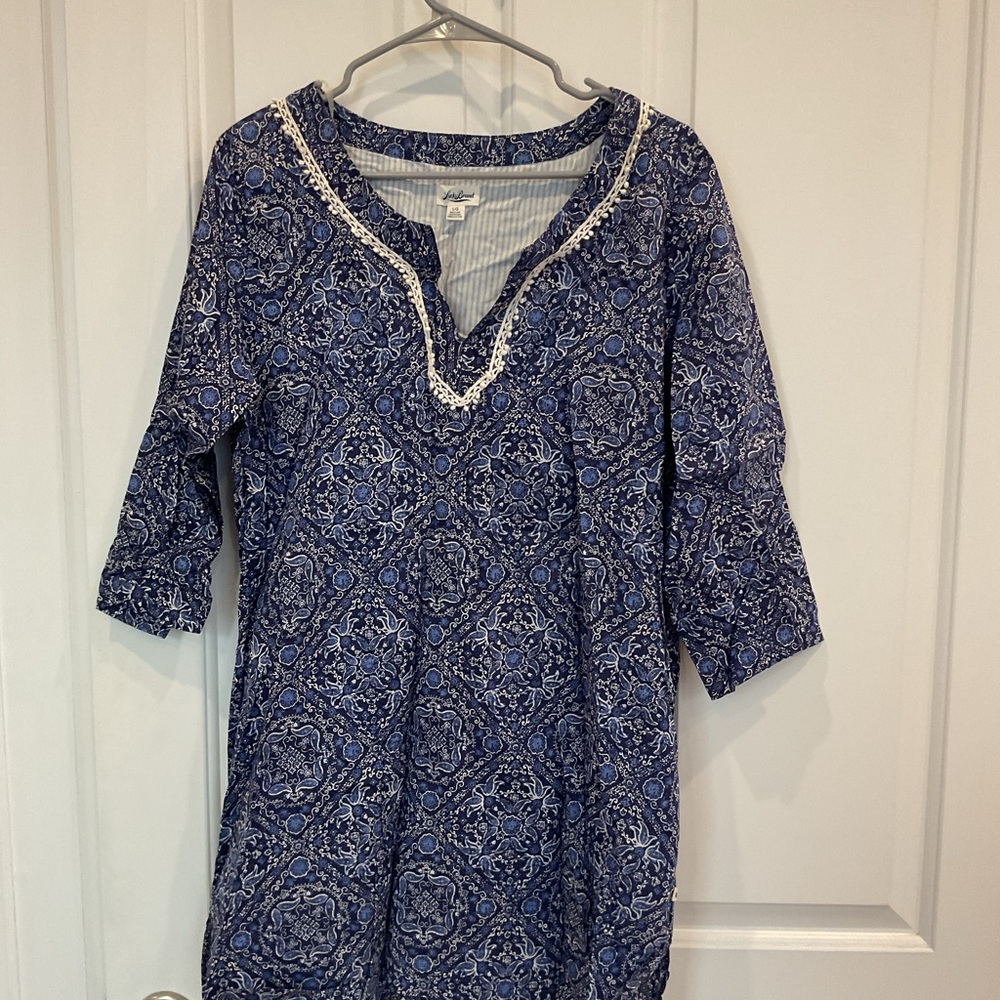Blue Patterned Tunic with Lace Trim